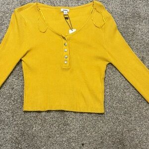 Garage Yellow Polo Collar Crop Blouse